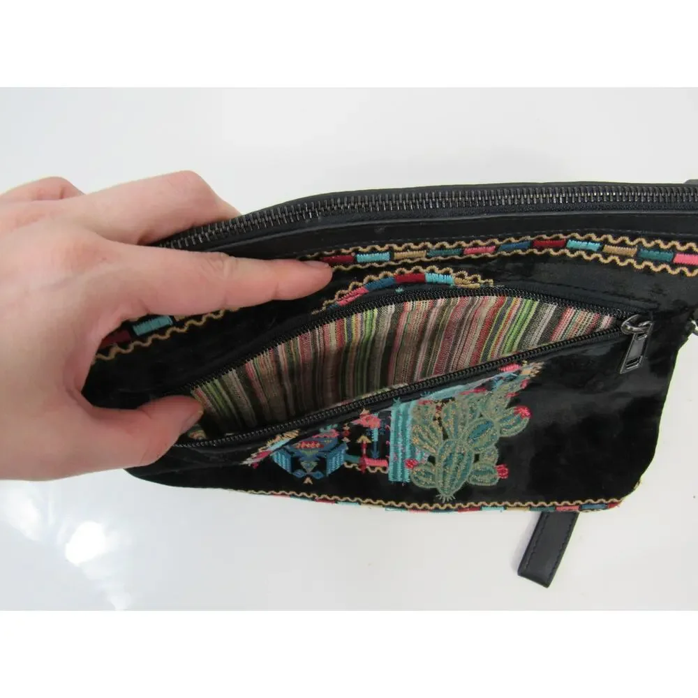 Savanna Jane Black Suede Embroidered Wristlet Clutch Bag Cactus Western